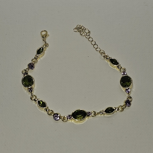 Vintage Style Green & Purple CZ Gold Tone Fashion Bracelet - Picture 9 of 11